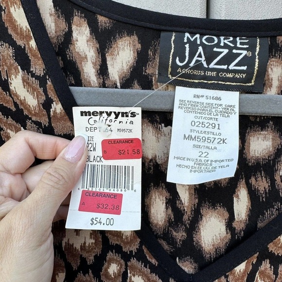 NWT Vtg More Jazz abstract print Midi baby doll Dress bead & shoulder pads sz 22 - Picture 11 of 12